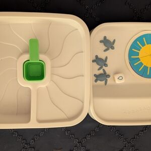 Cream and Green Bento Box with Turtle Design